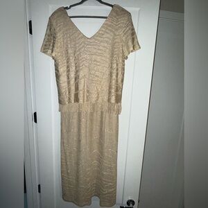 Rare Vintage Giorgio Sant ‘Angelo Elegant Gold Fringe Dress size 14